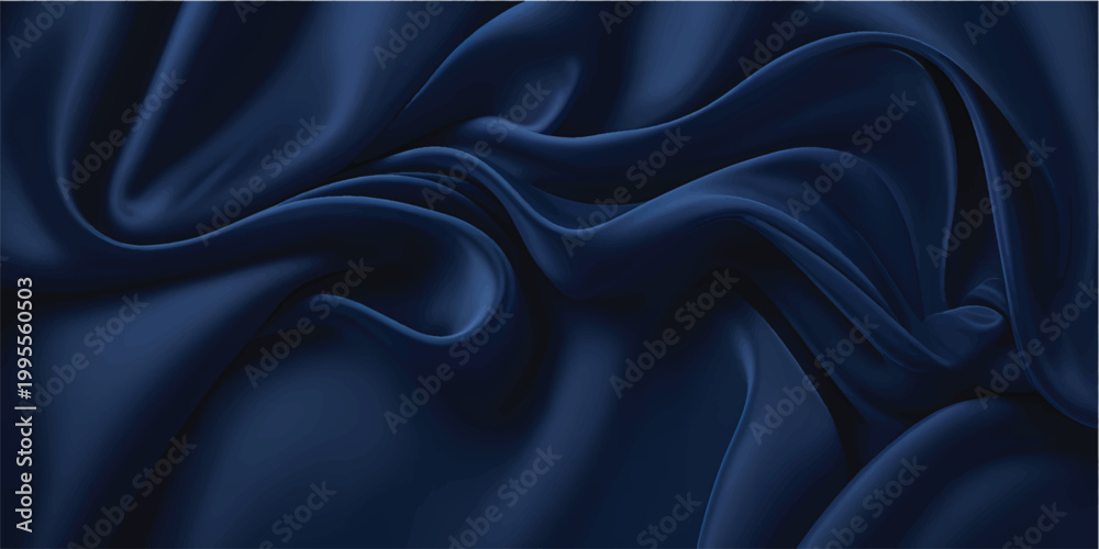 Obraz premium Smooth black and dark blue silk fabric background with elegant satin texture, featuring soft luxury drapery curves and a shiny silky material backdrop