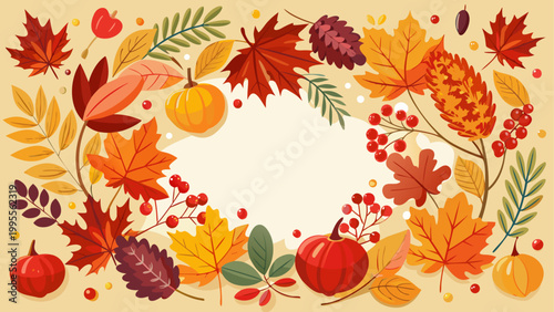 Autumn wreath with colorful dried leaves and berries