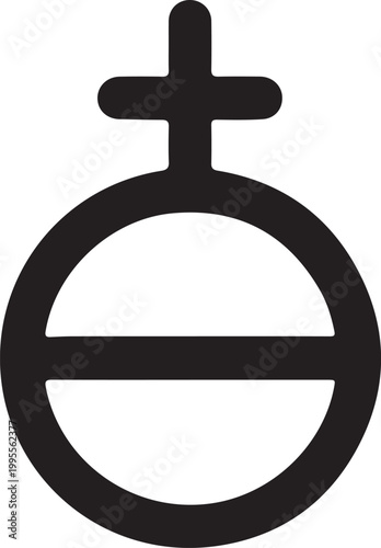 A black minimalist agender pictogram featuring a circle with a horizontal bar and a cross on top, symbolizing gender neutrality and identity.