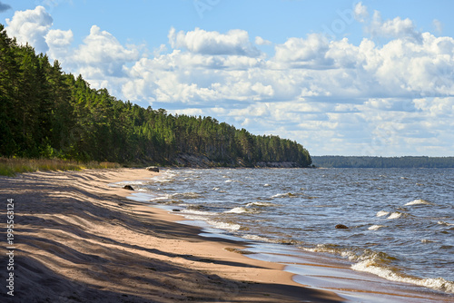 Photos Deserted sandy shore of Konevets Island on Lake Ladoga, Leningrad region of Russ