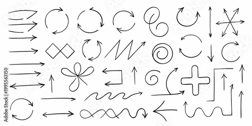 Quadro su tela Collection of hand drawn arrows loops and directional sketches