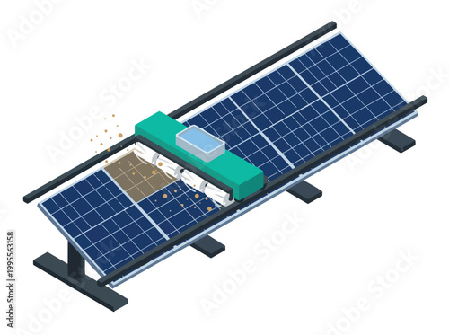 Isometric view of a renewable energy farm with solar panels generating power