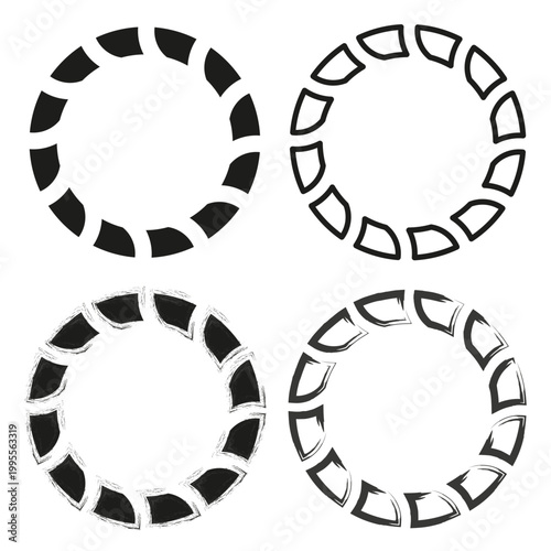 Segmented circular frame set vector. Decorative borders enhance logo designs or branding projects for modern minimalist aesthetics.