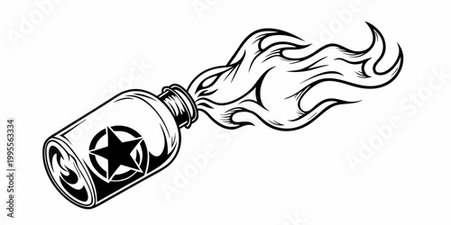 Vintage gasoline can with flames featuring a star emblem design