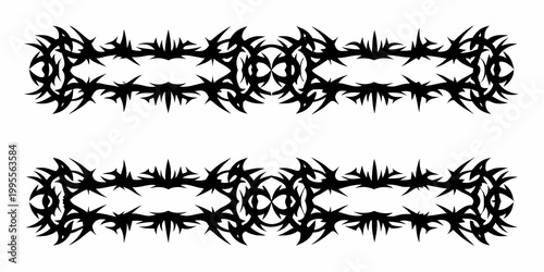 Two black tribal designs resembling thorny crowns or decorative borders