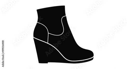 A black and white silhouette of a women s ankle boot