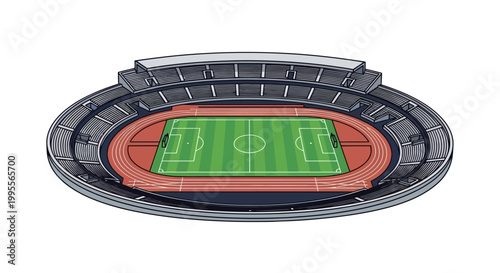 Isometric vector illustration of a football stadium with tribune seating and field area, showcasing a design suitable for a sporting event against a clean white background, with a focus