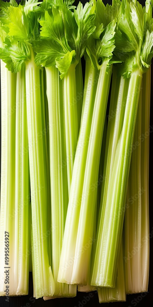 Fototapeta premium Fresh and Crisp Celery Sticks on a Bright Background, Perfect for Healthy Cooking and Recipes