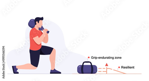 Man doing lunge exercise with weight on shoulder, fitness and workout concept