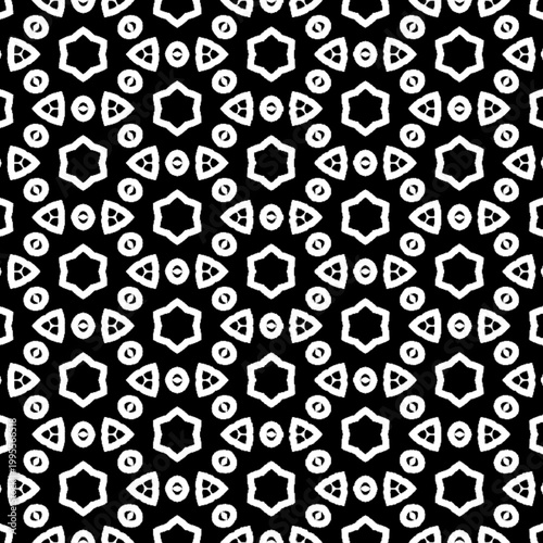 Seamless Black and White Bold Geometric Circle Diamond Grid Islamic Pattern