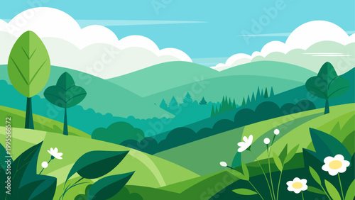 Scenic view of a lush green valley with distant mountains