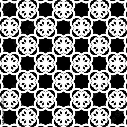 Seamless Black and White Bold Geometric Floral Circle Interlocking Oval Petal Pattern
