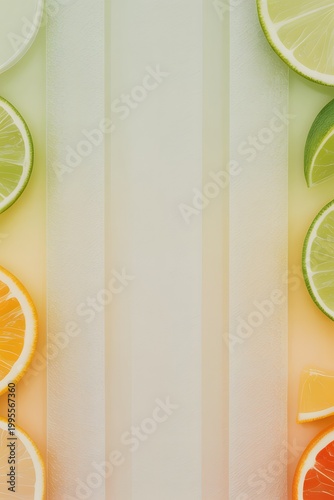 Citrus fruit border on soft gradient background