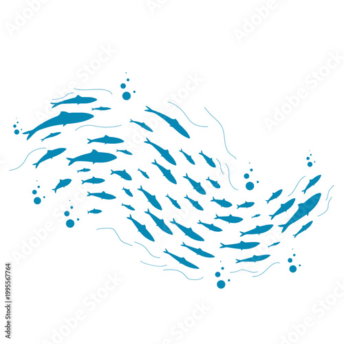 School of Fish Swimming Together Underwater Illustration