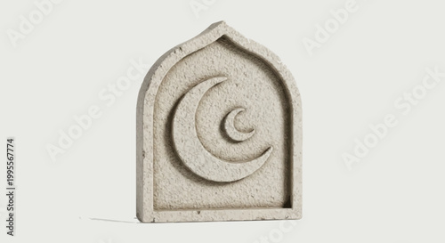 Islamic crescent moon symbol carved in stone, architectural detail