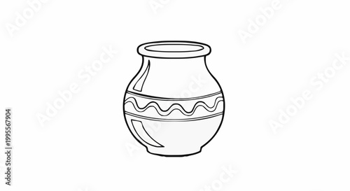 Line art illustration of a round pot with wavy decorative bands around its body
