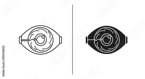 Cybernetic eye icon set, futuristic bionic eyeball vector illustrations, robotic vision and artificial intelligence optic sensors in black and white