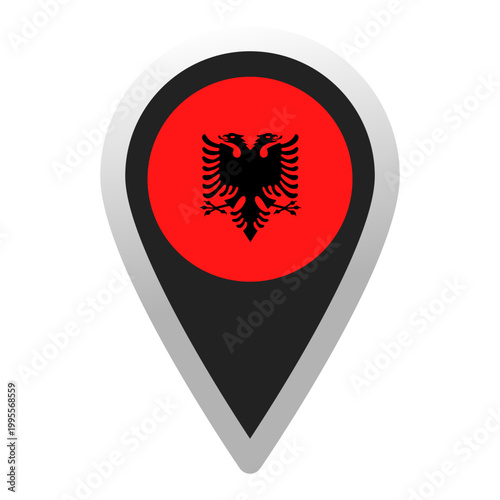 Minimalist location marker featuring Albania's double-headed eagle on a red background, ideal for travel, tourism, and national identity projects.