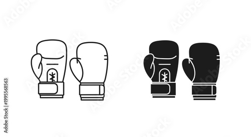 Boxing gloves vector icon set, professional combat sports equipment line and silhouette art, minimalist boxing gear symbols for gym and fitness branding
