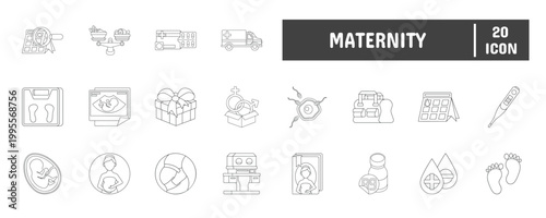 20 Maternity Line Icon Illustration Set