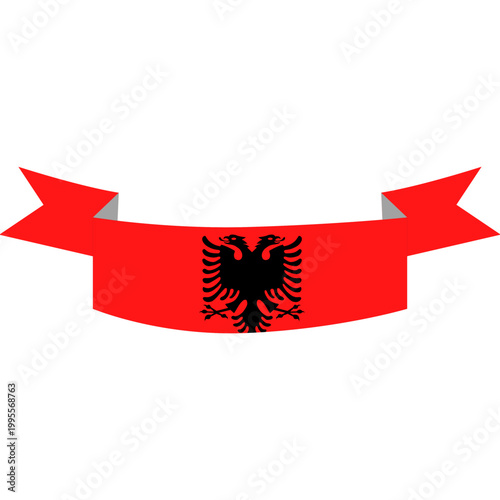 Clean vector illustration of the Albanian double-headed eagle emblem on a red ribbon. Ideal for national identity, cultural heritage, and patriotic design projects.