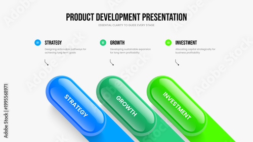Consulting Performance Three Option Diagram Presentation Layout. Marketing Growth 3 Element Infographic Frame Template. Professional Profile Slide Design Vector Illustration.