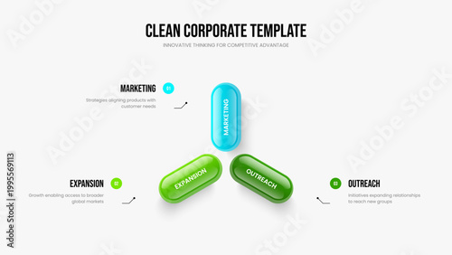 Project Innovation Three Step Diagram Frame Design. Market Launch 3 Option Infographic Slideshow Layout. Corporate Showcase Presentation Template Vector Illustration.