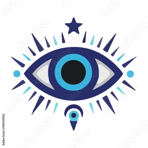 Stylized Blue Evil Eye Protection Amulet Illustration