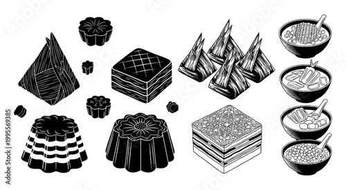 Set of traditional Indonesian food and snacks illustration