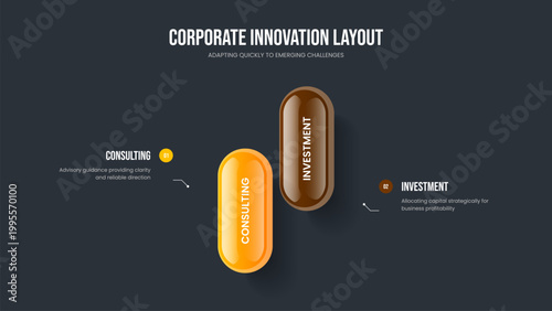 Financial Introduction Two Element Diagram Frame Layout. Advertising Review 2 Option Infographic Slideshow Design. Sales Overview Presentation Template Vector Illustration.