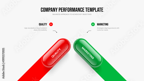 Corporate Performance Presentation Design Vector Illustration. Sales Campaign 2 Element Diagram Slideshow Layout. Financial Launch Two Step Infographic Frame Template.