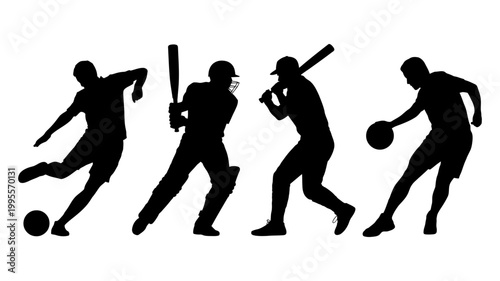 Sports silhouette collection showing various athletes in action with silhouette football baseball movement