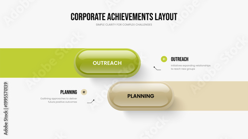 Service Performance Frame Layout Vector Illustration. Product Strategy 2 Option Diagram Slideshow Template. Enterprise Planning Two Step Infographic Slide Design.