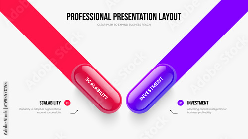 Advertising Planning 2 Step Infographic Presentation Template. Market Forecast Two Element Diagram Slideshow Layout. Business Innovation Slide Design Vector Illustration.