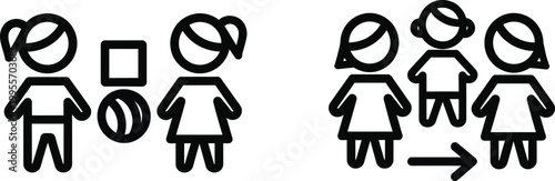 Childhood Friends Playing Together, Social Interaction, Group of Kids Icons