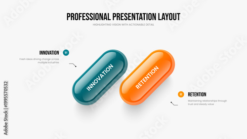 Project Report Two Step Diagram Slide Template. Business Briefing Slideshow Layout Vector Illustration. Advertising Planning 2 Option Infographic Frame Design.