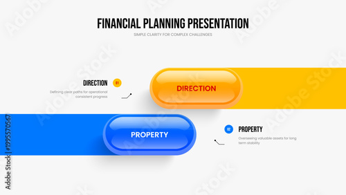 Digital Proposal 2 Step Diagram Slideshow Design. Sales Planning Slide Template Vector Illustration. Creative Introduction Two Element Infographic Presentation Layout.