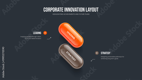 Service Report 2 Step Diagram Slide Design. Financial Performance Presentation Template Vector Illustration. Company Visualization Two Element Infographic Slideshow Layout.
