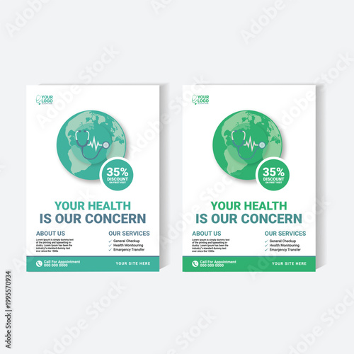 Medical Healthcare Flyer Template with Stethoscope Illustration and Heartbeat Icon