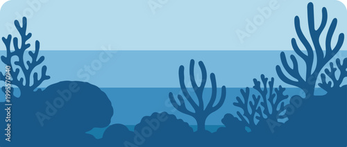 Blue Underwater Coral Reef Silhouette