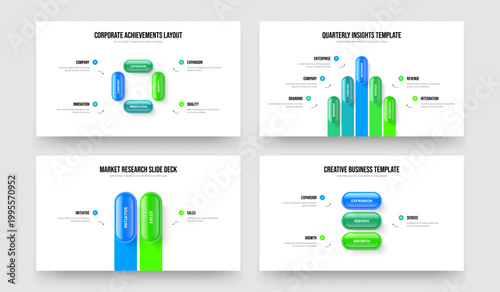 Visual Planning 4 5 2 3 Element Infographic Slide Template Set. Project Insight Four Five Two Three Option Diagram Presentation Design Vector Illustration Collection.
