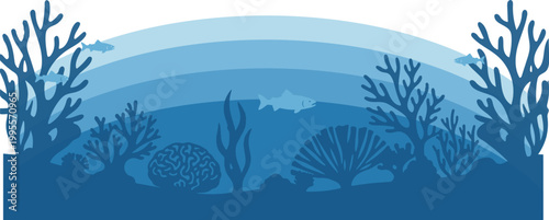 Blue Underwater Coral Reef Silhouette