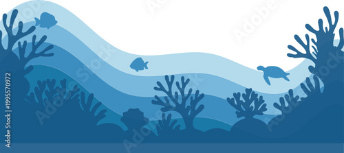 Blue Underwater Ocean Coral Scene