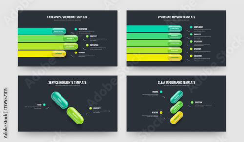 Sales Performance 4 5 2 3 Option Diagram Slideshow Template Collection. Creative Profile Four Five Two Three Element Infographic Presentation Layout Vector Illustration Bundle.