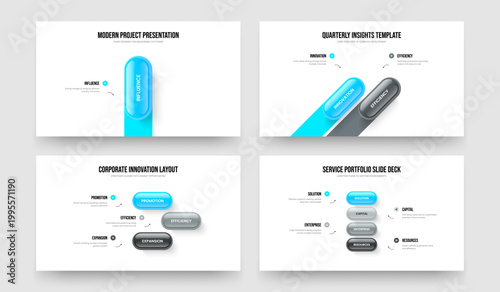 Visual Launch One Two Three Four Step Infographic Slideshow Layout Vector Illustration Bundle. Company Profile 1 2 3 4 Option Diagram Presentation Design Set.