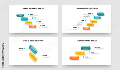 Company Campaign Four Five Two Three Step Diagram Slide Design Vector Illustration Collection. Investor Profile 4 5 2 3 Option Infographic Frame Template Set.