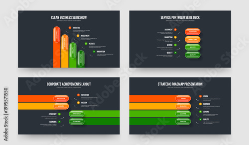 Corporate Showcase Four Option Infographic Frame Template Vector Illustration Collection. Project Briefing 4 Element Diagram Presentation Layout Bundle.
