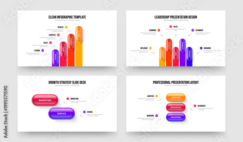 Market Forecast 4 5 2 3 Option Diagram Frame Template Set. Professional Briefing Four Five Two Three Step Infographic Presentation Layout Vector Illustration Bundle.