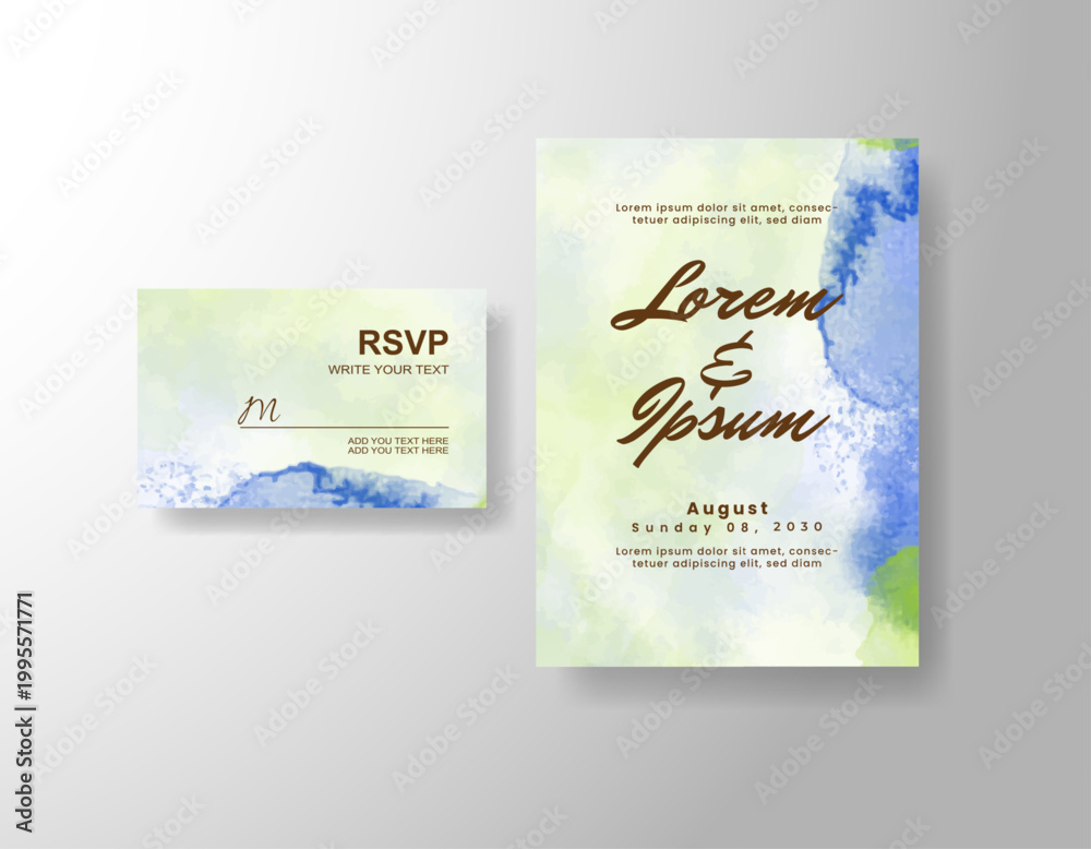 Fototapeta premium Wedding invitation with abstract splash watercolor