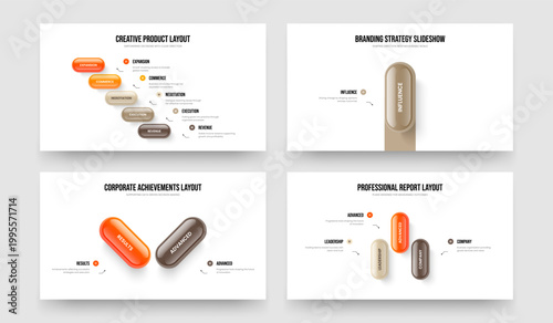 Financial Portfolio 5 1 2 3 Element Diagram Frame Design Bundle. Advertising Insight Five One Two Three Option Infographic Slide Template Vector Illustration Set.